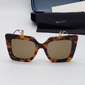 Gucci Havana Gold Brown Square Ladies Sunglasses 218-102323